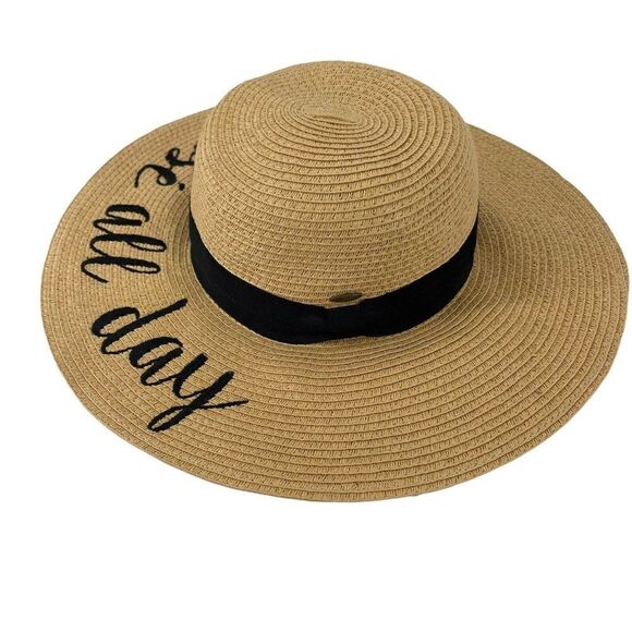 Rose All Day Beach Hat Floppy Wide Brim Sun Hat Womens OS Ribbon Band CC Brand - Picture 3 of 7